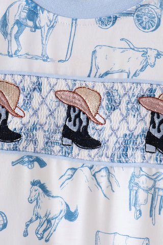 Blue Cowboy Smocked Romper