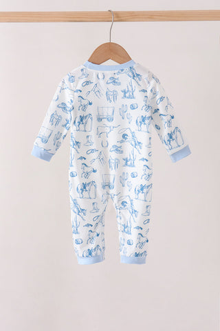Blue Cowboy Smocked Romper