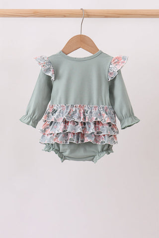 Sage Floral Pumpkin Applique Ruffle Bubble