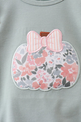 Sage Floral Pumpkin Applique Ruffle Bubble