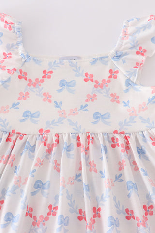 Blue bow lattice print mom&me dress