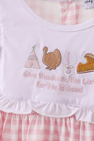 Pink plaid print turkey embroidery girl set