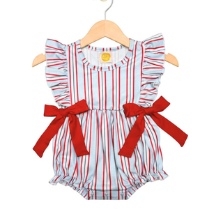 Red, White, and Stripes Girl Bow Bubble Romper