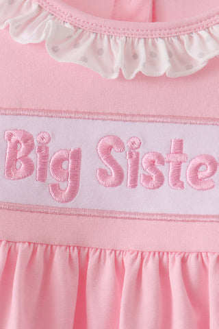 Pink big sister embroidery ruffle pants set