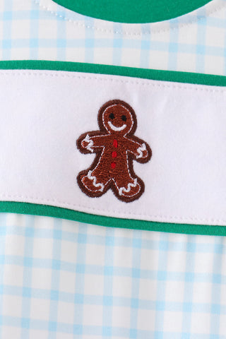Blue Plaid Gingerbread Embroidery Romper