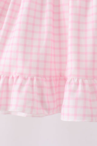 Pink Plaid Gingerbread Embroidery Ruffle Pants Set