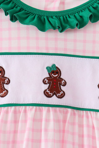 Pink Plaid Gingerbread Embroidery Ruffle Dress