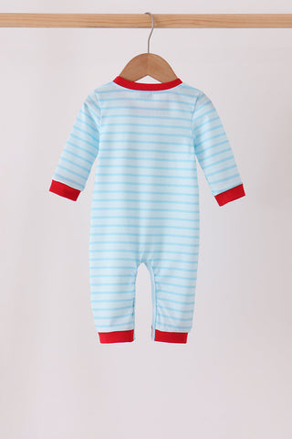 Blue Milk Santa Cookies Stripe Romper