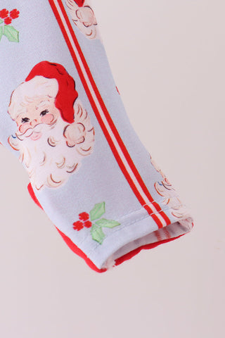 Blue santa claus bamboo zipper romper