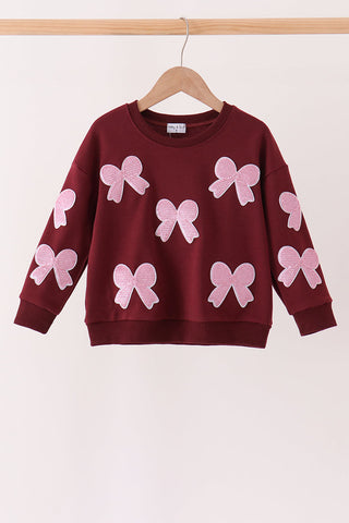 Wine bow sequin mom&me top
