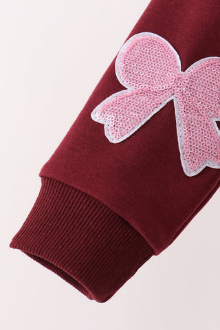 Wine bow sequin mom&me top