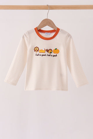 Cream turkey pumpkin embroidery top
