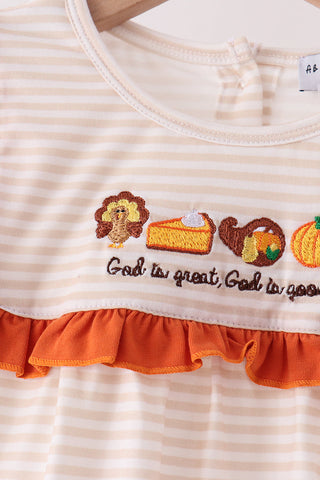 Cream turkey pumpkin embroidery ruffle bloomer set