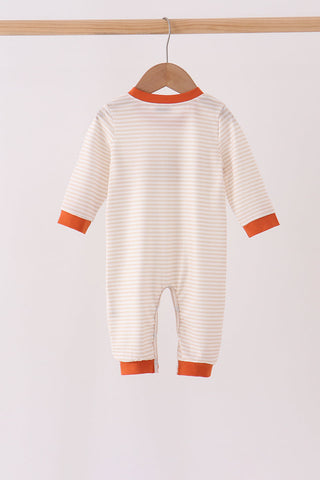 Cream turkey pumpkin embroidery romper