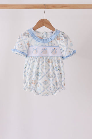 Blue pumpkin embroidery ruffle bubble