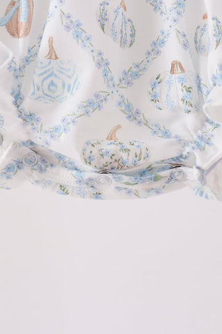 Blue pumpkin embroidery ruffle bubble