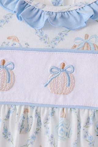 Blue pumpkin embroidery ruffle pants set