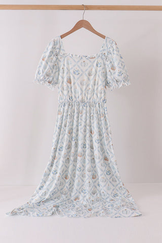 Blue pumpkin ruffle mom dress