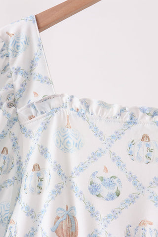 Blue pumpkin ruffle mom dress