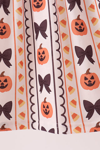 Pumpkin bow embroidery ruffle dress
