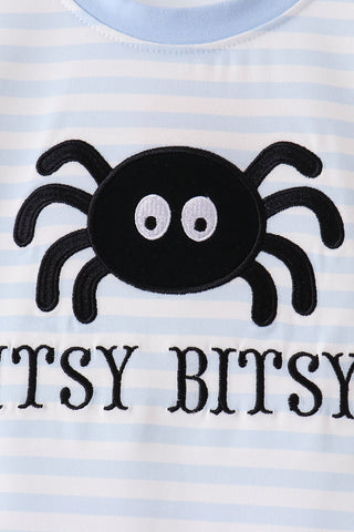 Blue stripe spider embroidery top