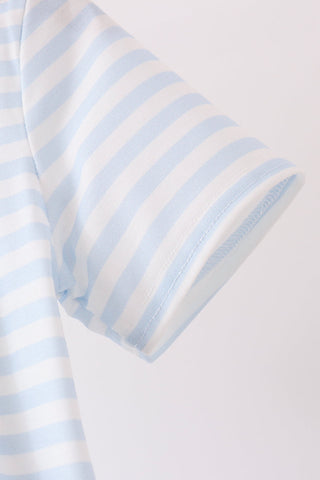 Blue stripe spider embroidery top