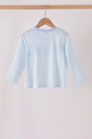 Blue turkey embroidery stripe top
