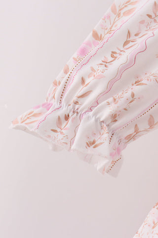 Pink floral turkey embroidery ruffle pants set