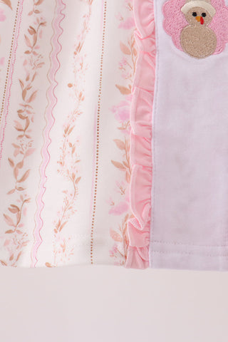 Pink floral turkey embroidery ruffle dress