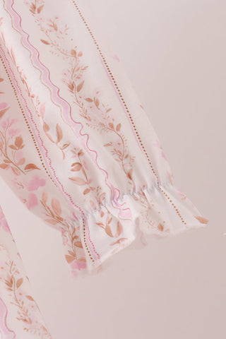 Pink floral turkey embroidery ruffle dress