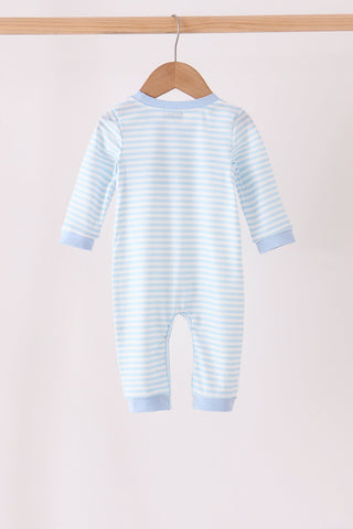 Blue turkey embroidery stripe romper