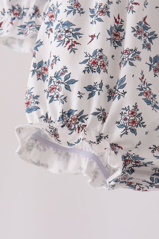 Teal floral smocked bow bubble