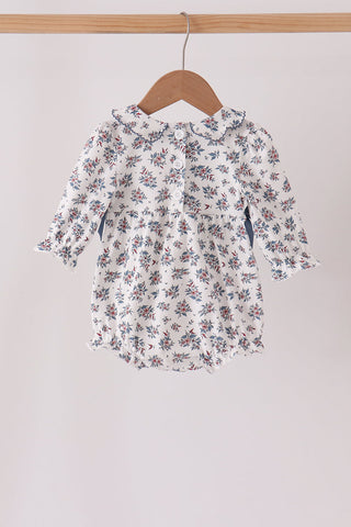 Teal floral smocked bow bubble