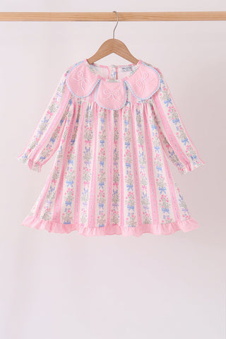 Pink Pearl Bow Floral Dress