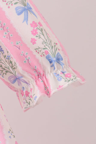 Pink Pearl Bow Floral Dress