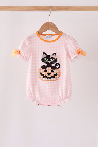 Pink cats Jack-O-Lantern applique bubble