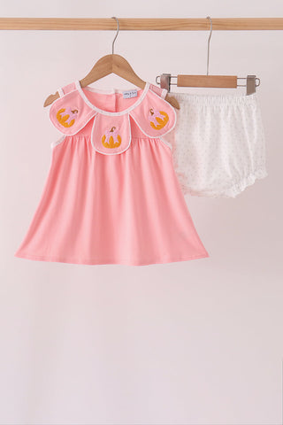 Pink pumpkin embroidery bloomer set