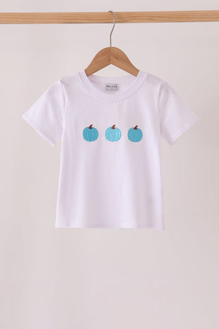 Blue pumpkin embroidery top