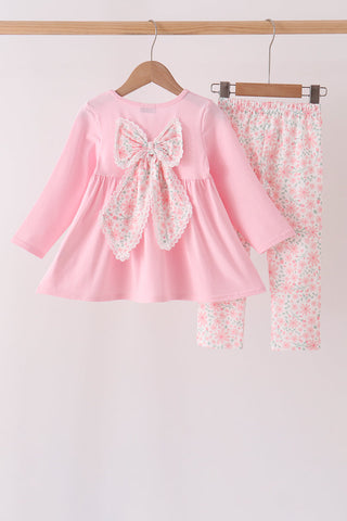 Pink floral bow pants set