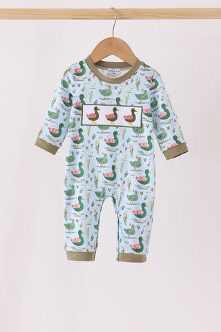Green mallard embroidery romper