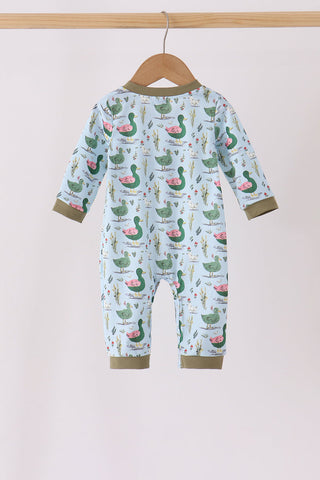 Green mallard embroidery romper