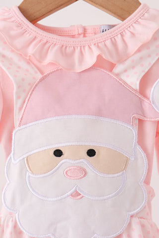 Pink santa claus dot applique ruffle 2pc set