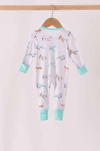 Airplane bamboo zipper romper