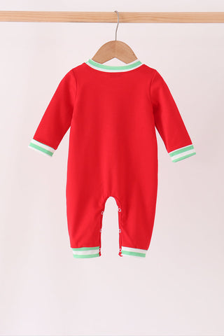 Red Gingerbread Tree Embroidery Romper