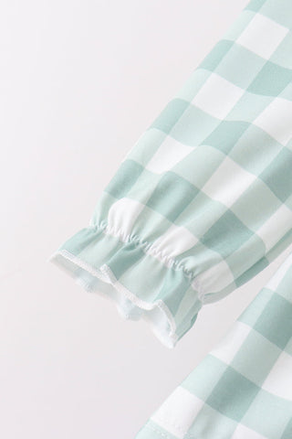 Sage Turkey Embroidery Gingham Ruffle Bloomer Set