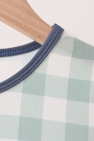 Sage Turkey Embroidery Gingham Dress