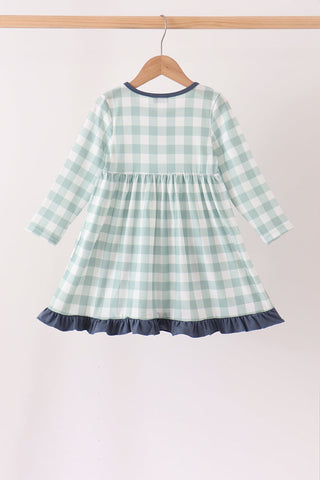 Sage Turkey Embroidery Gingham Dress