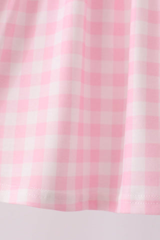 Pink Turkey Embroidery Gingham Bloomer Set