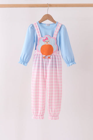 Pink Turkey Embroidery 2pc Jumpsuit Set