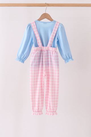 Pink Turkey Embroidery 2pc Jumpsuit Set